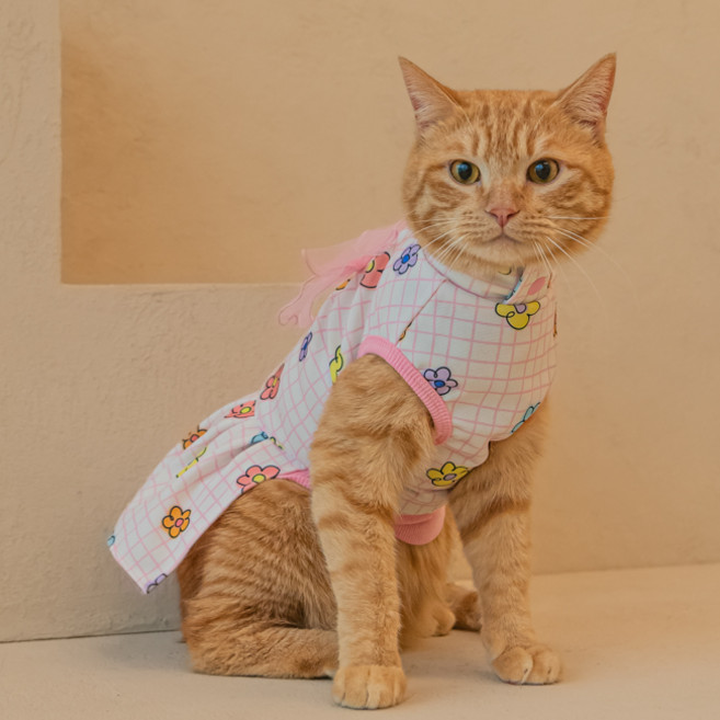 캐츠피아 고양이 페탈 플라워 원피스 CAXA-OP9515, 핑크, 1개