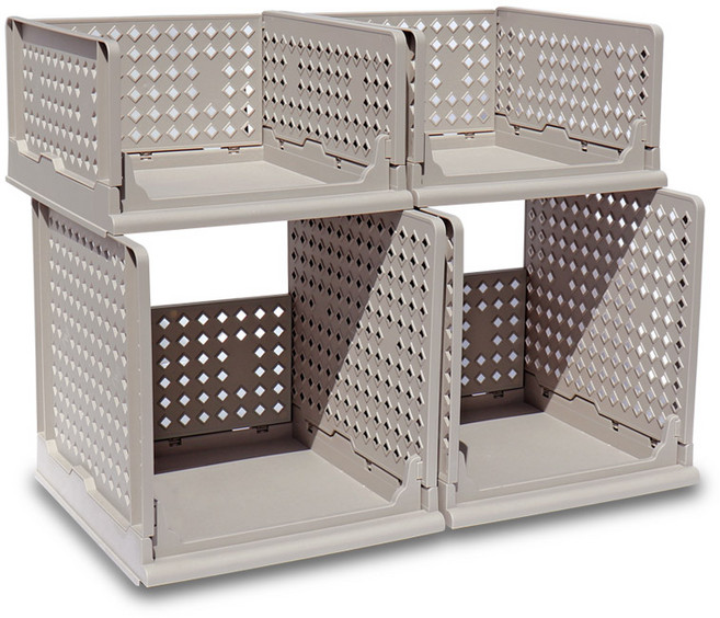 키친앤홈 접이식 슬라이딩 리빙박스 대 2p + 특대 2p, 그레이, 1세트