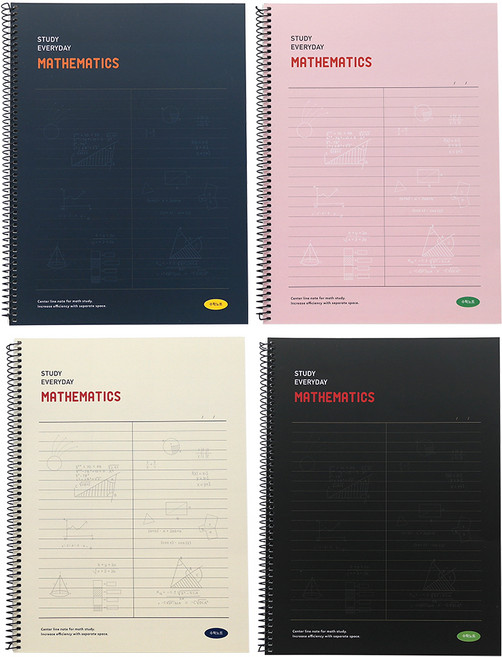 핑크풋 수학 스프링 노트 4종 세트, 블랙, 네이비, 아이보리, 핑크, 1세트