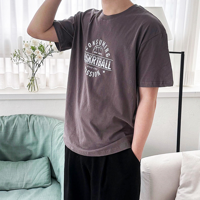 球形字樣Oversize棉質短袖T恤, 灰色