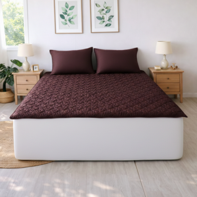 D MADE BEDDING 自家製作 60支莫代爾防滑石感土床墊保潔墊, 棕色