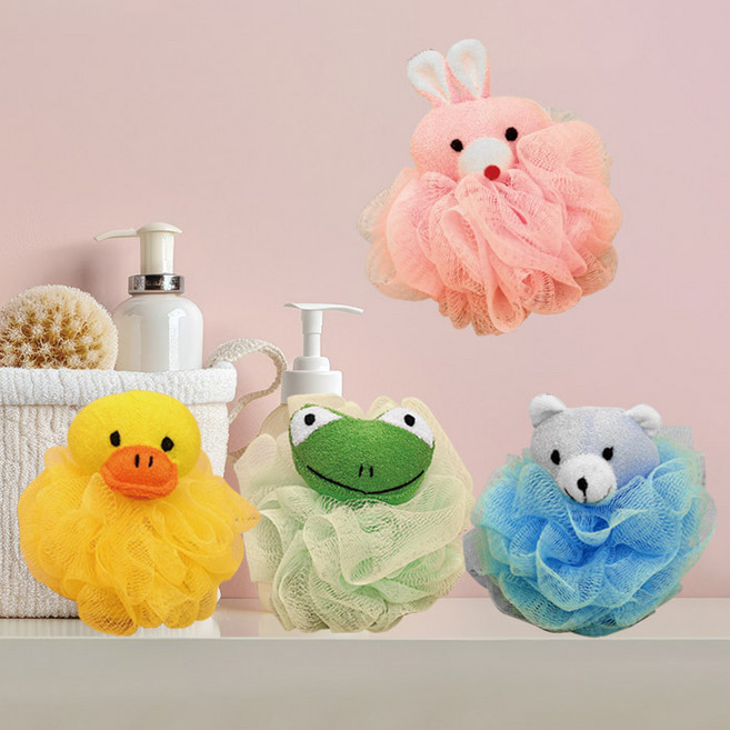 마켓플랜 숨숨 애니멀 거품 샤워볼 4종 세트, 혼합색상, 1세트