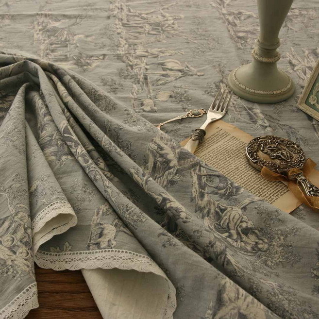 ANDCOTTON 復古Harrods Torsion蕾絲桌布, 藍灰色, 長方形6 (130 x 210 cm)