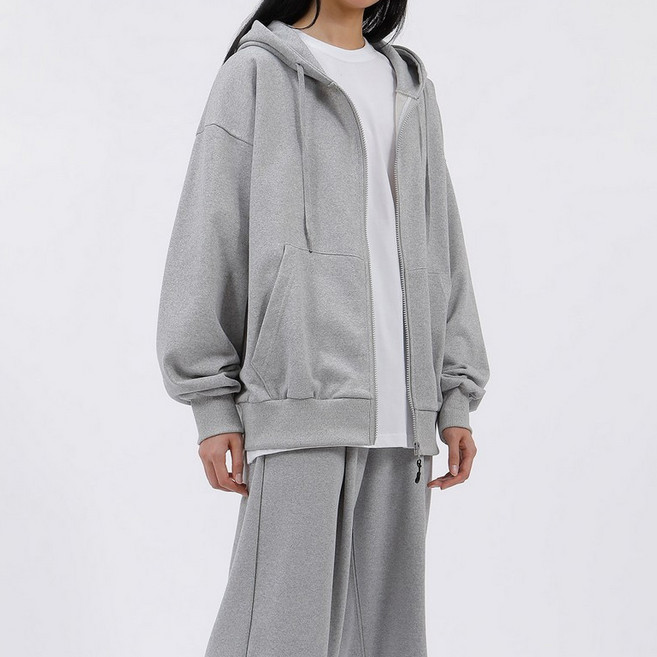 엠씨티 남녀공용 쭈리 면 무지 오버핏 후드집업