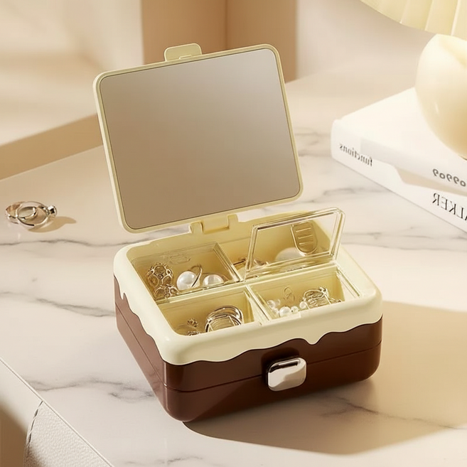 조인메이드 휴대용 거울 칸막이 악세서리 보관함, 커피, 1개