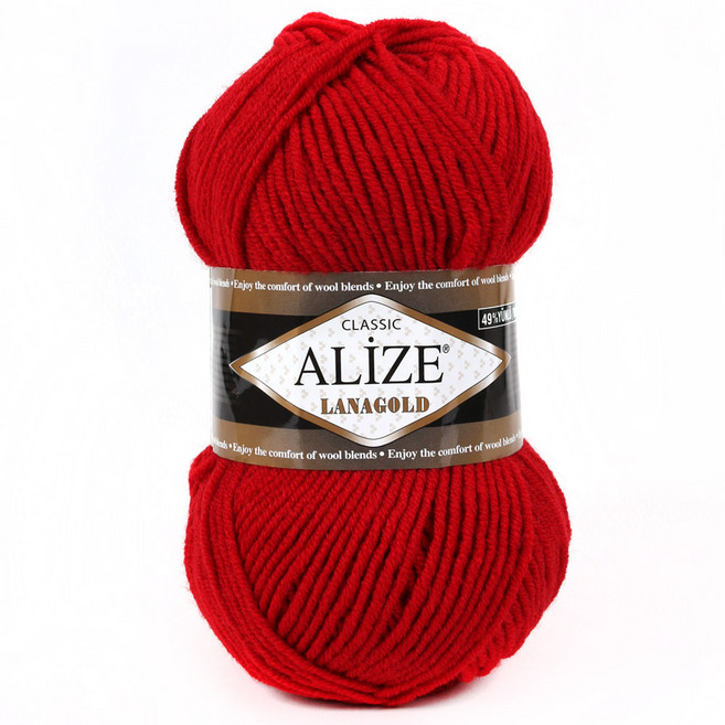 alize 엘리제 라나골드 클래식 단색 뜨개실, 56 레드, 1개