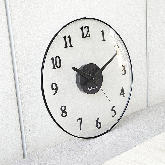 HotClock Convex玻璃透明立體數字靜音掛鐘 400mm, 黑色B款