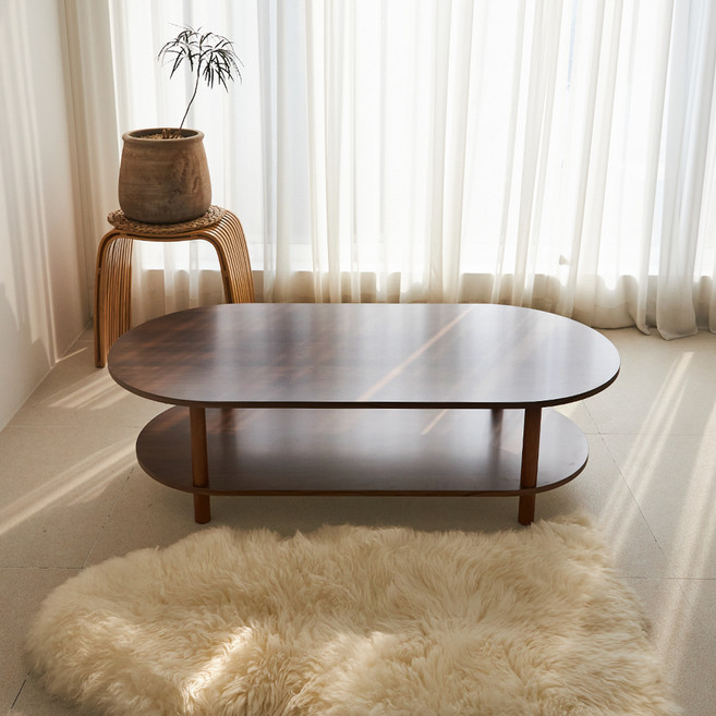 스토리퍼니쳐 국내생산 E0 LPM 하모니 2단 쇼파 테이블 타원 HIGH 1200x600x480, 콜롬비아월넛 + 월넛