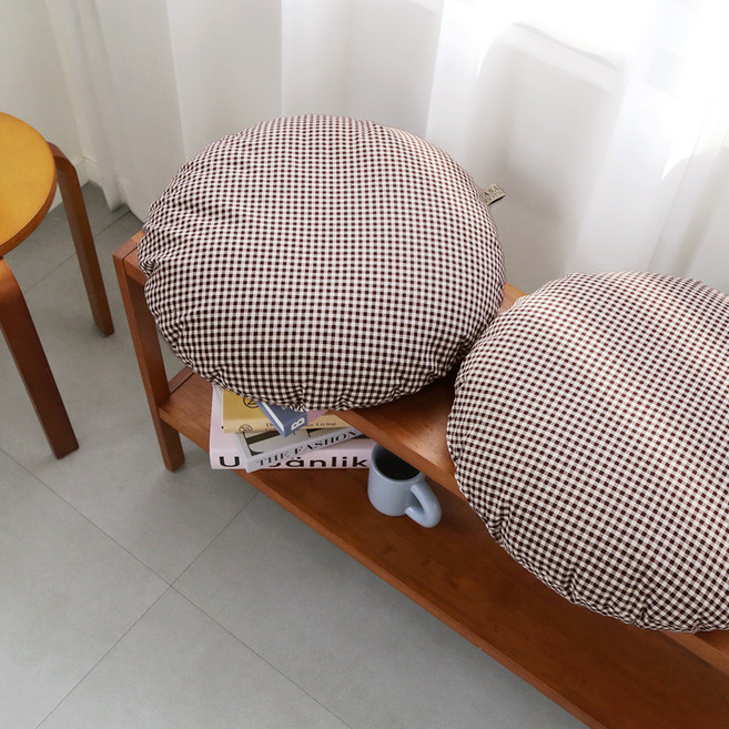 까사베르데 봉주르 체크 원형 방석 솜포함