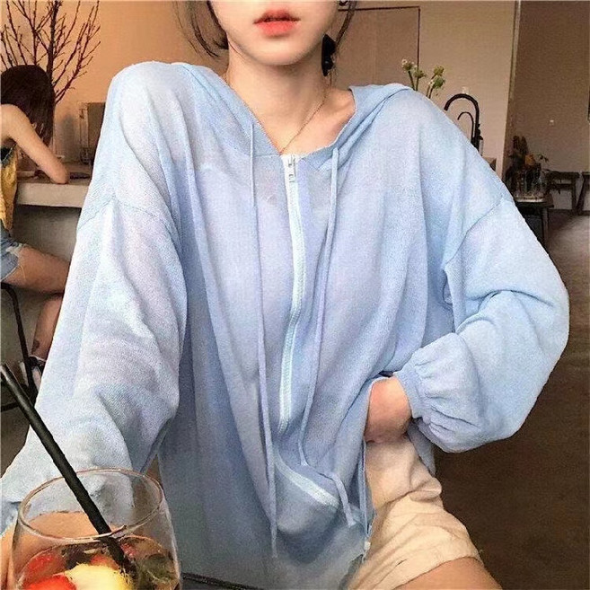 여성용 와이드 바람막이 시스루 후드 점퍼