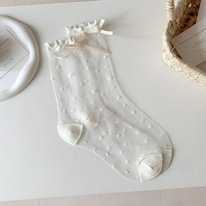 마켓피아 여성용 망사 도트 무늬 패션 양말 2켤레