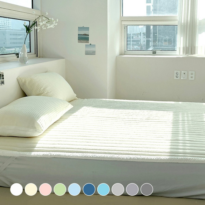루시드슬립 국내산 시원보송 오션 시어서커 여름 침대 패드, 크림 아이보리