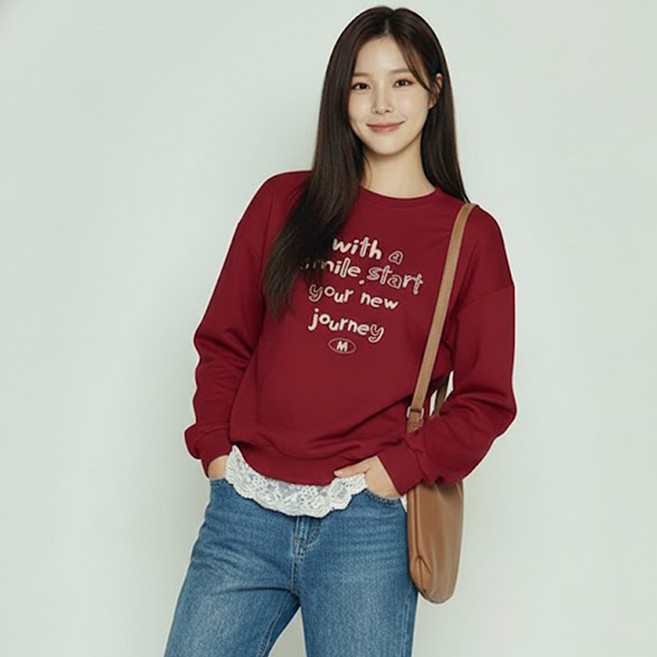 메이첼 스마일 스타트 레터링 스윗 맨투맨 12401