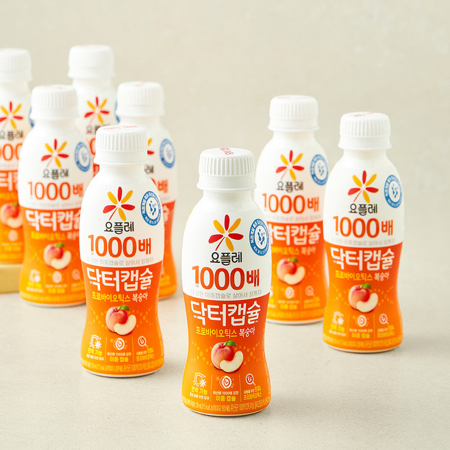 요플레 1000배 닥터캡슐 복숭아 요구르트, 1개, 8개입, 130ml