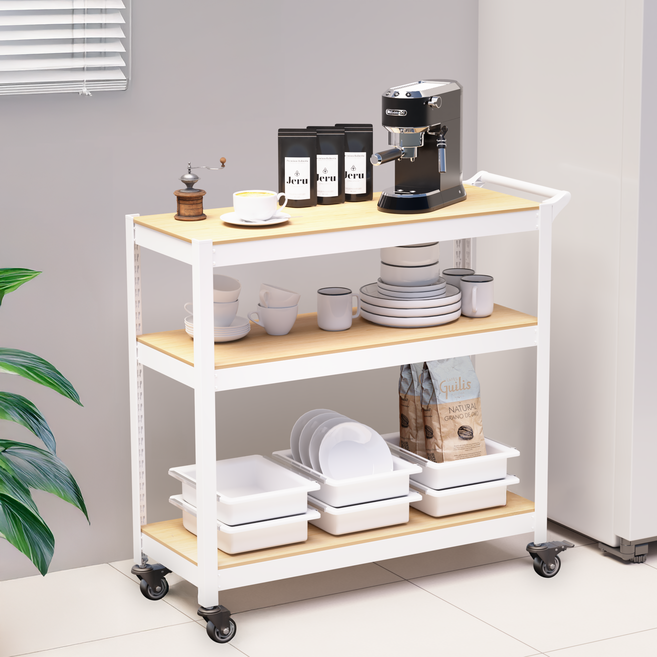 홈던트하우스 철제 이동식 수납 선반 트롤리 1000 x 400 x 1030 mm, 화이트, 3단