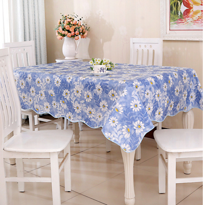 왕실 방수 플라워 4인용 식탁 테이블보, 블루 플라워, 137 x 183 cm, 1개