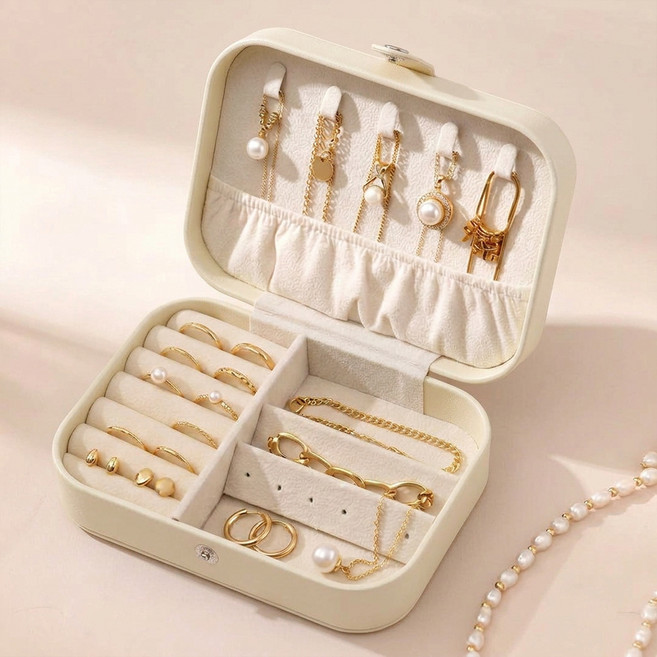 마메 휴대용 주얼리 목걸이 반지 액세서리 보관함 중형, 아이보리, 1개