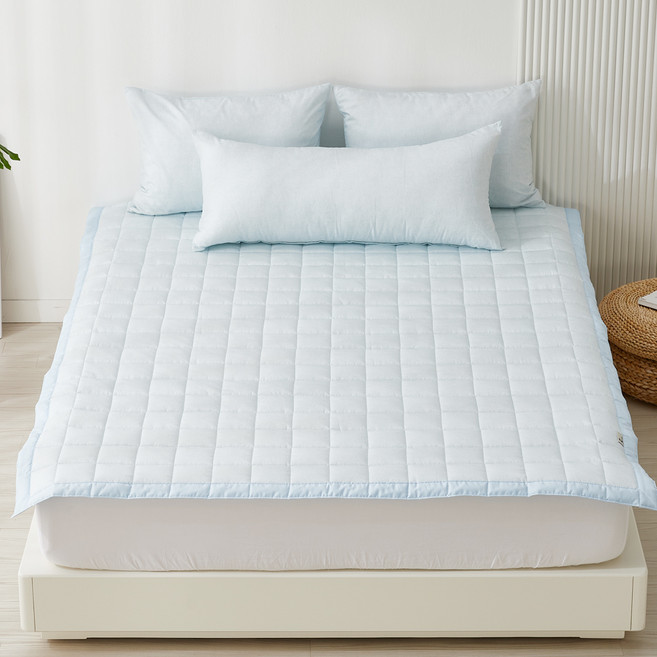 지베딩 국내 제조 체크 듀라론 쿨 냉감패드, 블루