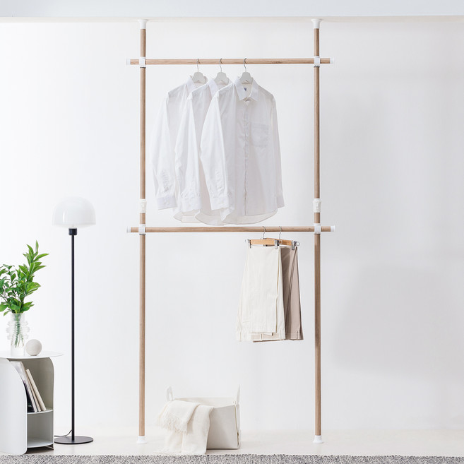 네이프 고정식 H라인 2단 행거 C2000, 우드