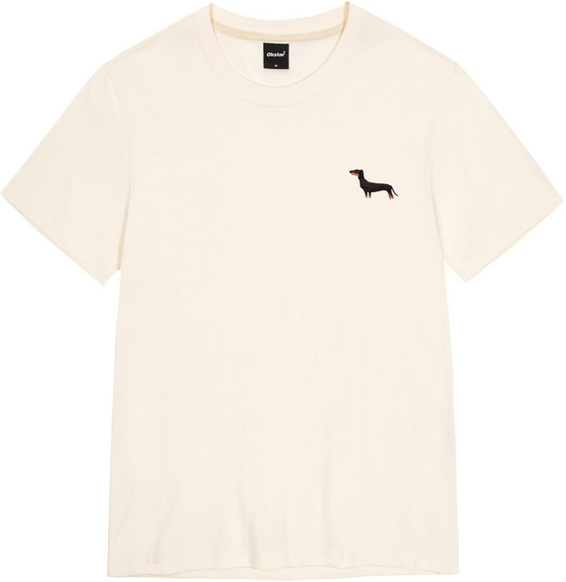 옥스타 남녀공용 통기성 닥스훈트 자수 반팔 티셔츠 8ts033