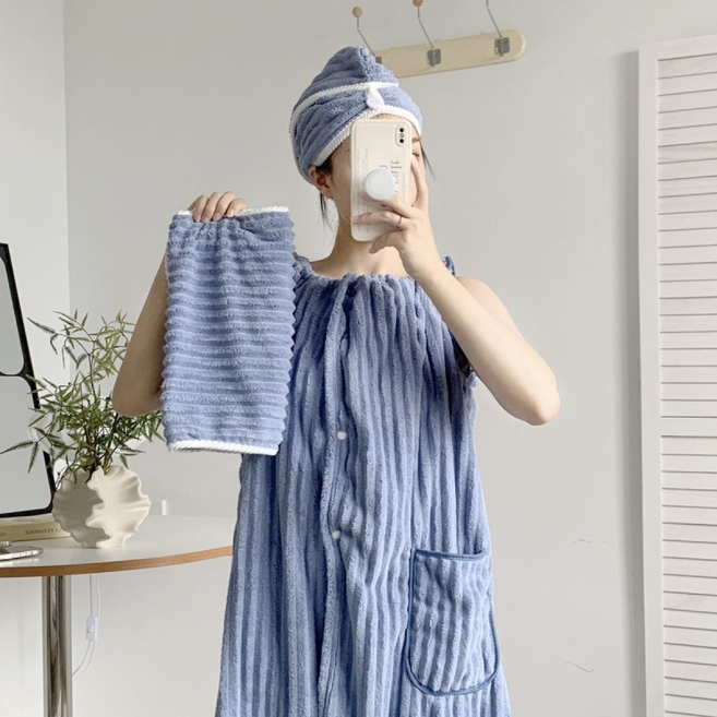 앨리스홈 목욕 샤워가운 + 헤어캡 세트, 블루, 1세트