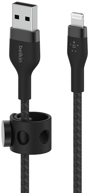 벨킨 프로 플렉스 USB A-라이트닝 아이폰 고속 충전 케이블 CAA010bt1M, 블랙, 1m, 1개