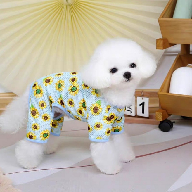 코코스튜디오 고양이 강아지 쿨소재 해바라기 매쉬 올인원, 1개, 스카이