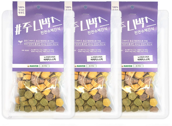 주니박스 강아지 야채믹스스틱 수제간식 100g, 3개, 고구마 + 황태 + 단호박 + 브로콜리 혼합맛