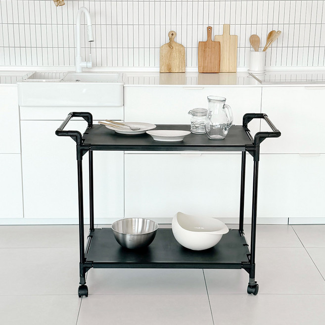 Living Happy 韓國製雙層寬版送餐推車, 黑色, 1個