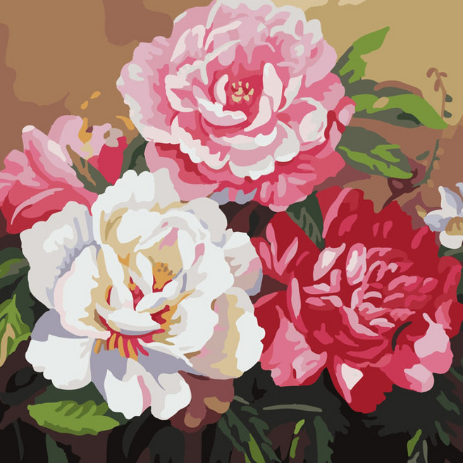 atelier DIY數字油畫套組 - 招福牡丹花 40 x 50 cm, 四朵牡丹花, 1幅