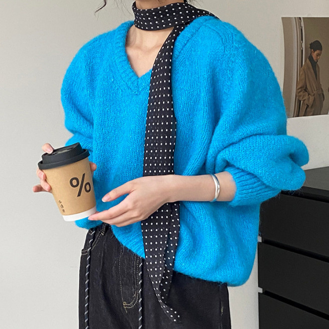 라라온 여성용 따뜻한 브이넥 니트 베이직 심플 스웨터 25TSP3263