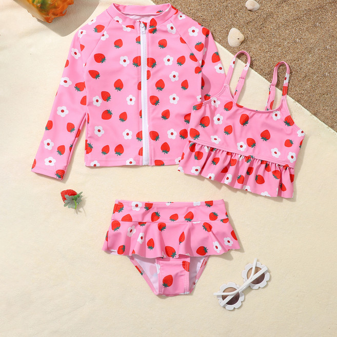 유블리 여아용 체렝지 레쉬가드 프릴 끈나시 + 집업 긴팔 + 하의 세트