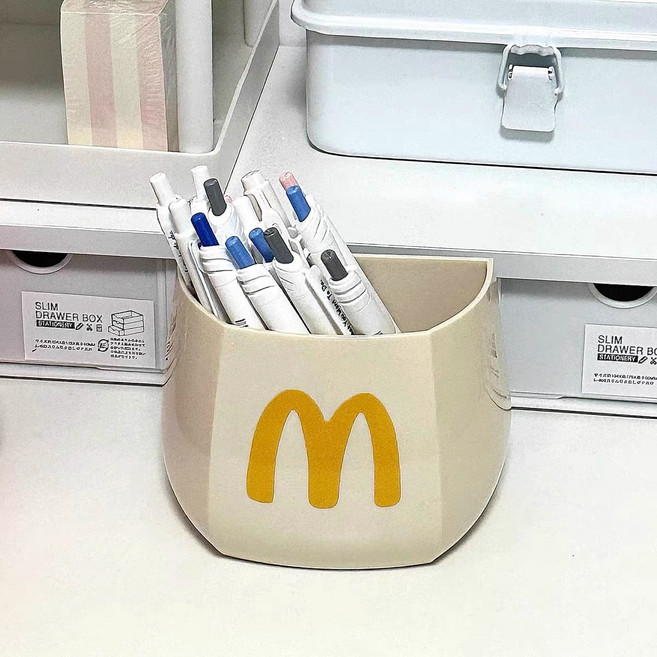 뉴토피아 맥도날드 디자인 냉장고 자석 수납함 + M 스티커 세트, 화이트, 1세트