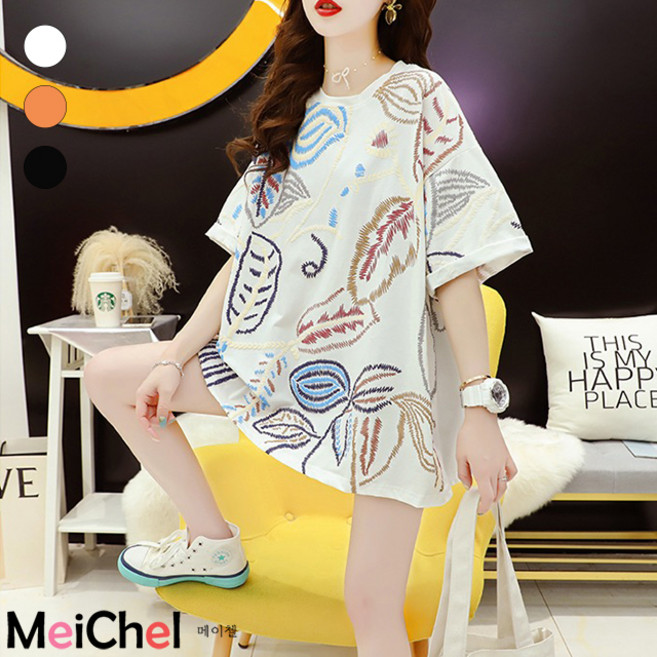 MeiChel 女款寬鬆復古印花短袖T恤