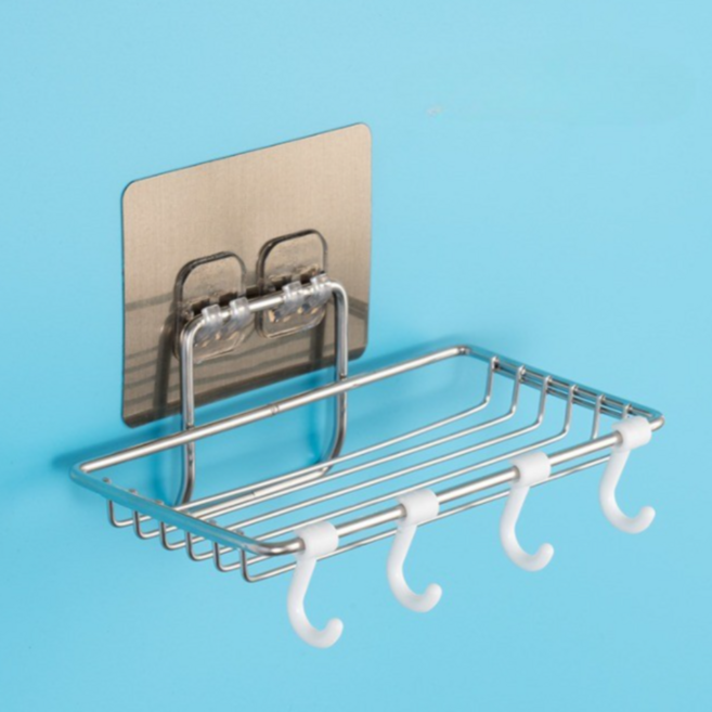 리빙홈디테일 무타공 스텐 비누 받침 트레이, 실버, 1개