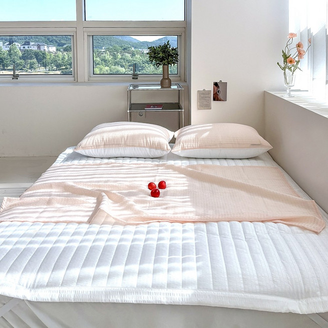 루시드슬립 시원보송 오션 시어서커 여름 배이불 블랭킷 낮잠이불 2p, 페일 피치