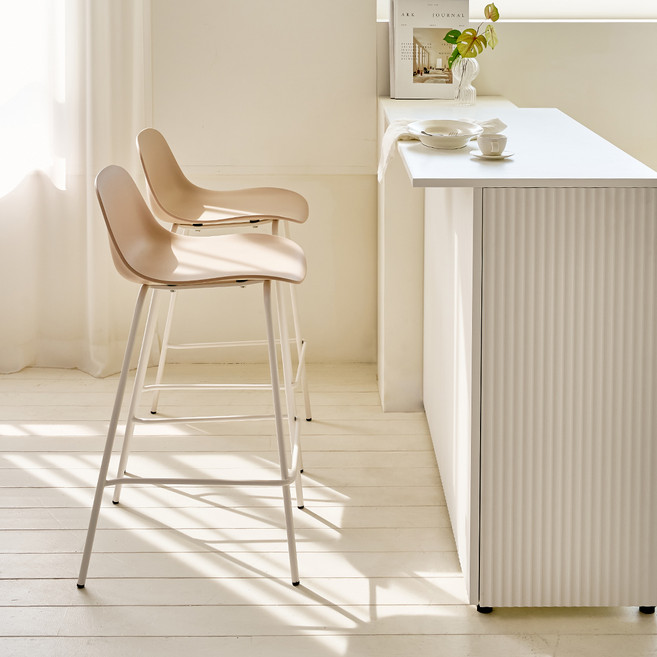 메종드꼼마 스테이 화이트프레임 홈바의자 2P세트, 샌드베이지, 2개