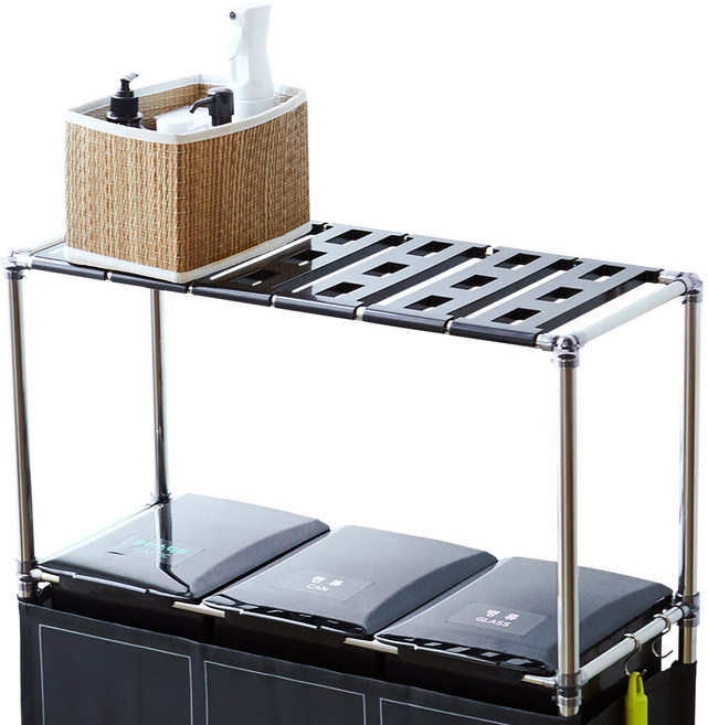 센스큐 이지핏 3구 분리수거함 전용 다용도 선반, 블랙, 1개