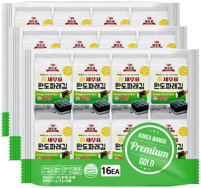 새우표 완도 파래 도시락김 4g, 64g, 3개