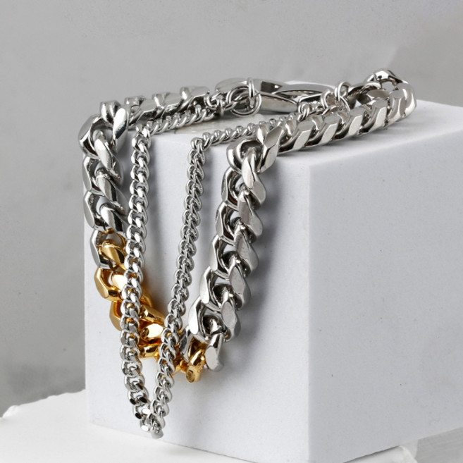 쇼브오프 남성용 골드 앤 두줄 컷팅 체인팔찌 8mm C22SVB-1007