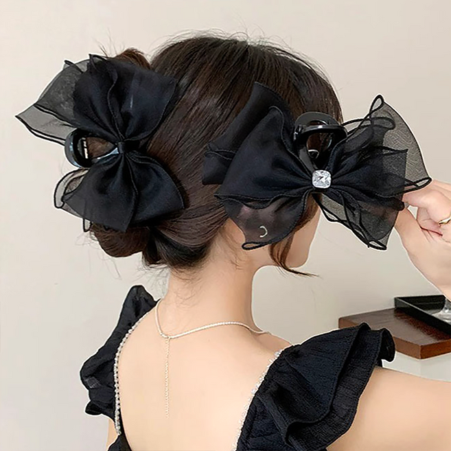 비단길 제니카 쉬폰 리본 대형 헤어 집게핀 16 x 13 cm 2p