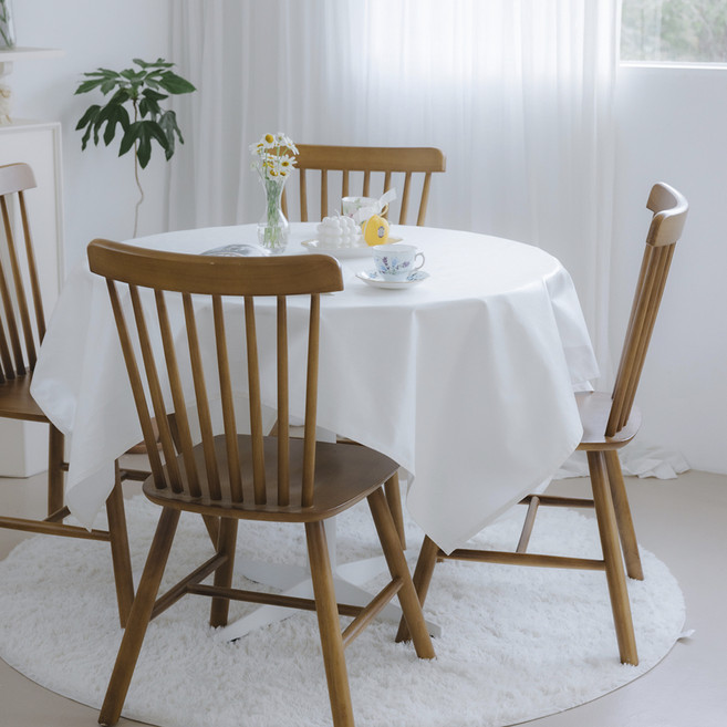 코티지 빈티지 순면 감성 광목 원형테이블보, 퓨어화이트, 120cm, 1개