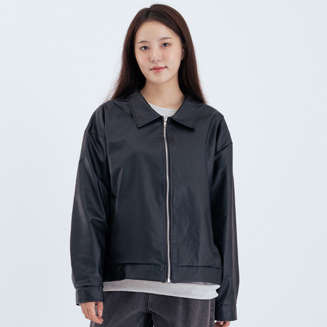 Elsso 女款極簡寬鬆版皮革夾克