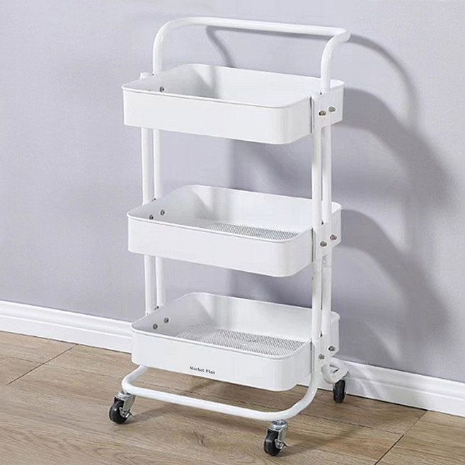 마켓플랜 이동식 다용도 수납 선반, 화이트, 3단
