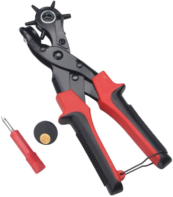 MONACO OLIVE 圓形6孔皮革打孔器 附帶螺絲刀, 紅色, 1入