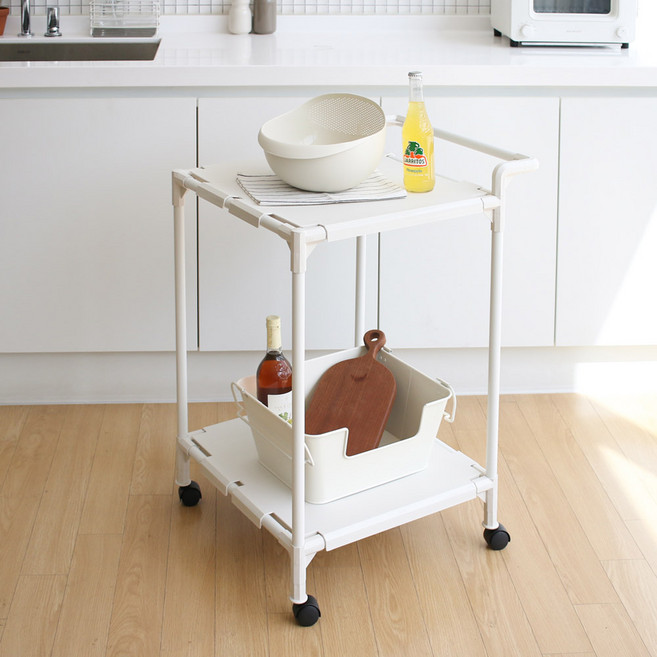 뱅크 국내 제조 이동식 트롤리 소, 화이트, 2단