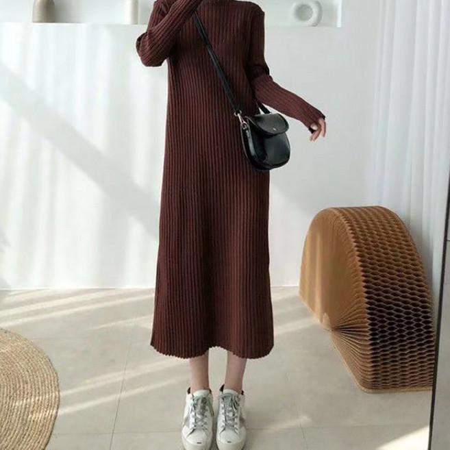 마켓에이 여성용 가을 목폴라 니트 골지 원피스 빅사이즈 포함