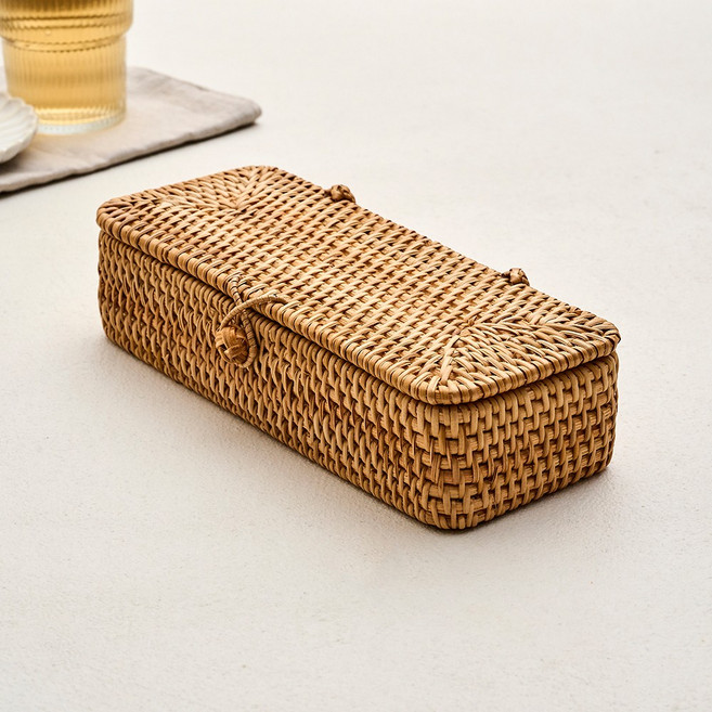 모던하우스 직사각 덮개있는 수저통, 1개, 라탄