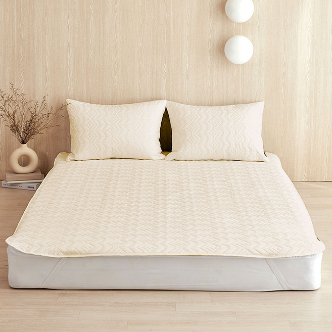 데시뉴 코지 항균 고정밴드 헤링본 누빔 침대패드, 베이지