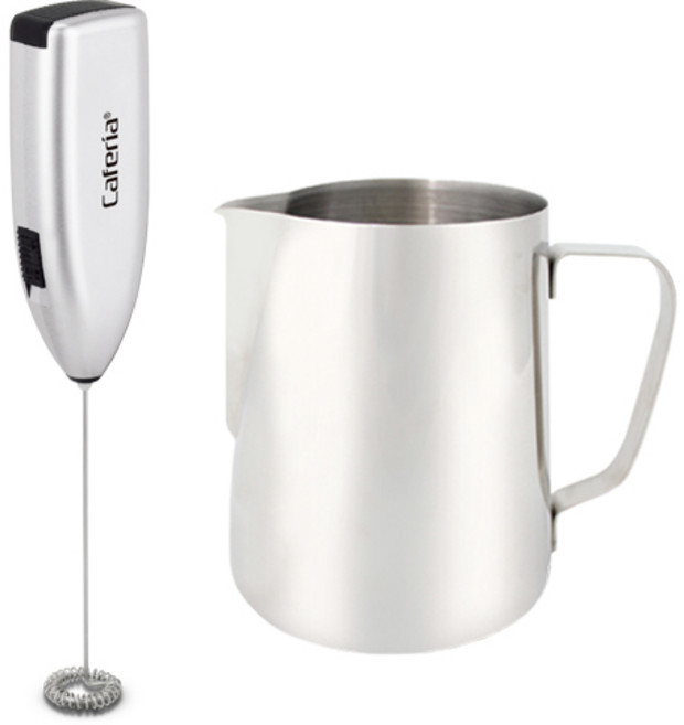 카페리아 전동 우유거품기 CEM1 + 라떼아트 우유스팀피쳐 600ml CS2 세트, 1세트